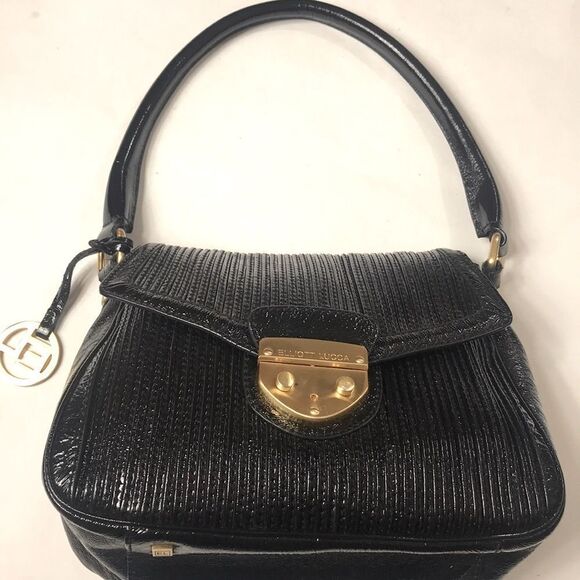 VINTAGE ELLIOTT LUCCA SHELL LEATHER 🐚 💯 SHOULDER BLACK WOMAN BAG - Picture 6 of 16